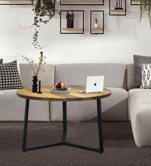 Veya Natural Mango Wood Center Table In Black Finish