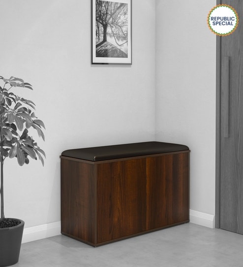 Metro Shoe Rack with 2 Seating in Walnut Finish