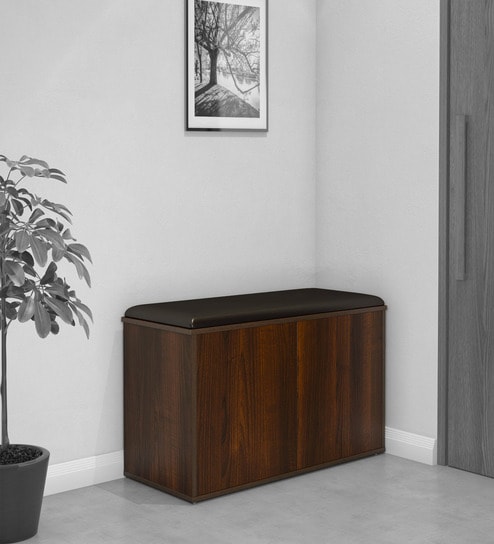 Metro Shoe Rack with 2 Seating in Walnut Finish