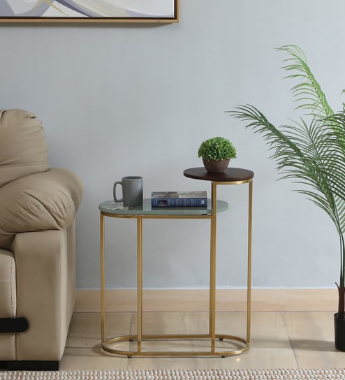 Mette Onex Porcelain Top End  Table With Gold Finish