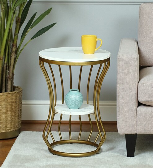 casacraft from pepperfry Mette White Porcelain Top End Table With Gold Finish-picture-10