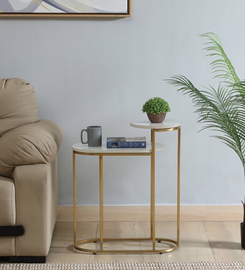 Mette White Porcelain Top End Table With Gold Finish