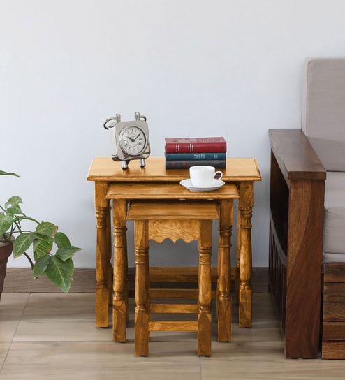 Buy Stigen Sheesham Wood Nest of Tables in Honey Oak Finish at 1