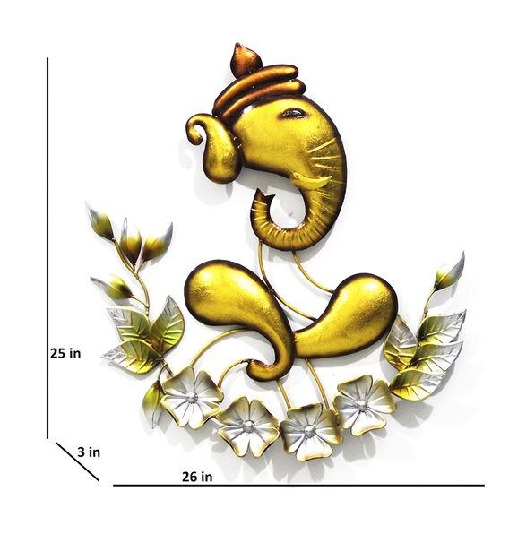 Buy Metal Lord Ganesha Wall Art In Golden By Malik Design Online