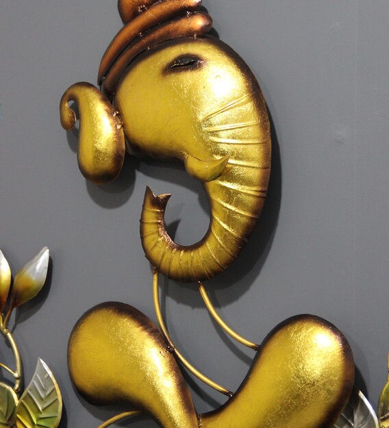 Buy Metal Lord Ganesha Wall Art In Golden By Malik Design Online