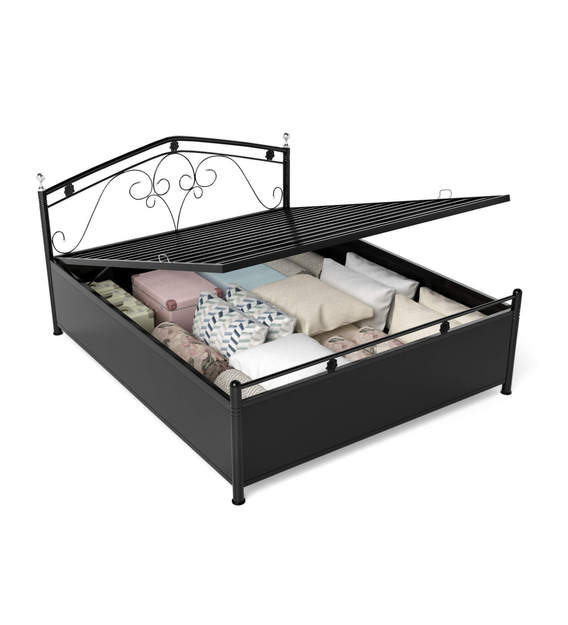Buy Metal Queen Size Bed with Storage in Black Finish by Diamond