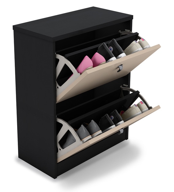 Buy Metro Two SlideOpen Drawer Shoe Rack in Black & Ivory Colour by Parin Online Tilt Out