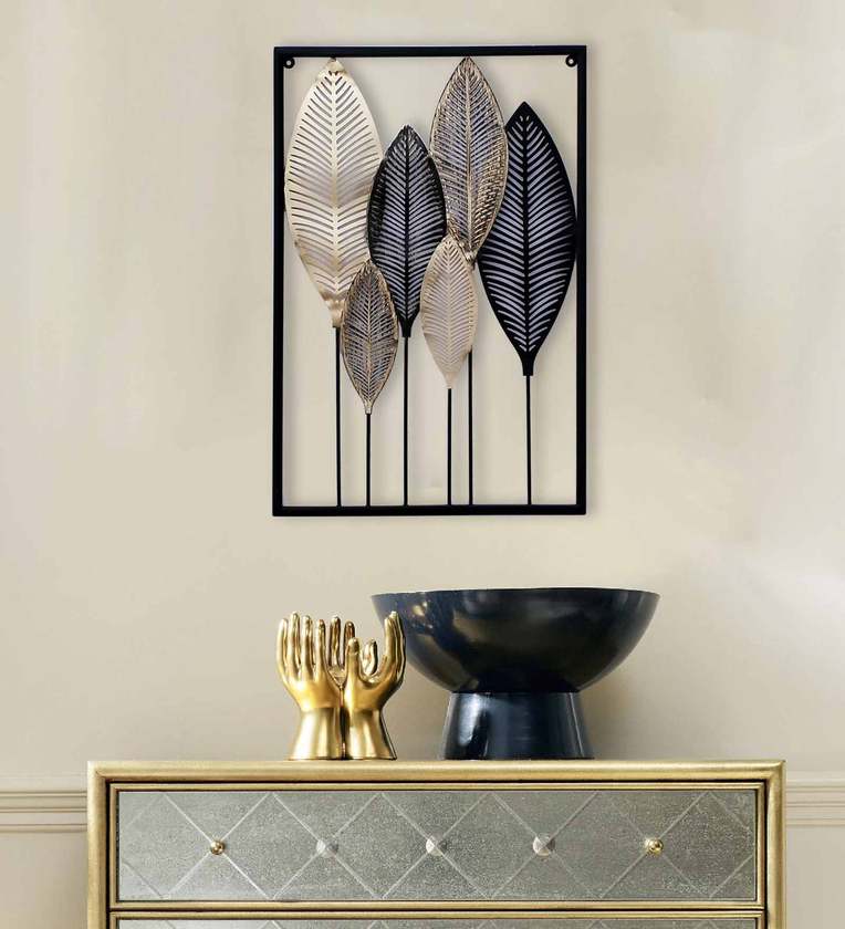 Buy Iron Leaf Panel Wall Art In Black By Craftter Online Abstract   Metal Wall Art In Black By Craftter Metal Wall Art In Black By Craftter Z4mzhc 