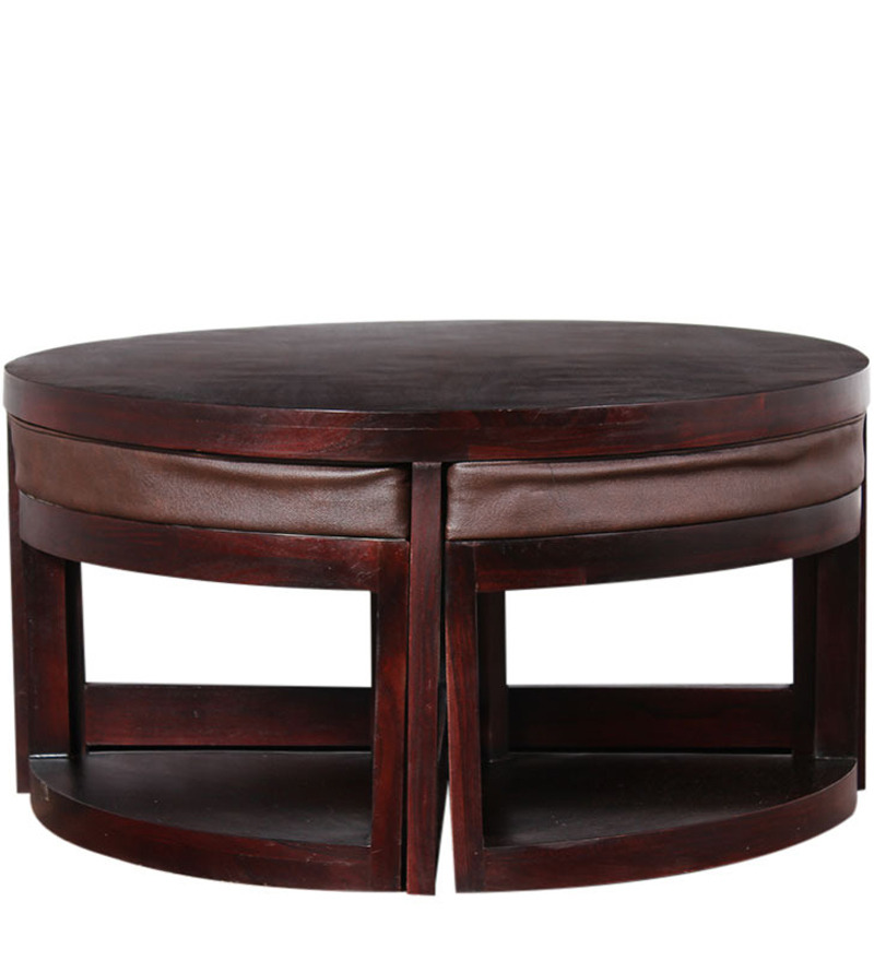 round coffee table with four stools