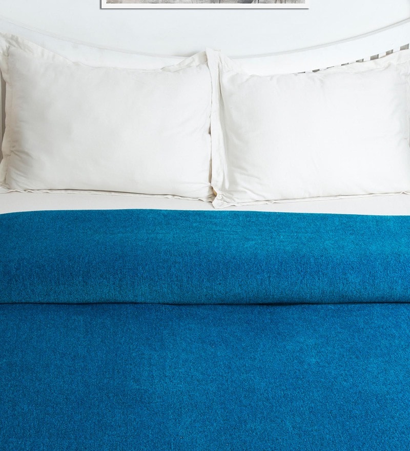 Buy Blue Solid 120 TC 100 Cotton Double Bed Cover by Maspar Online