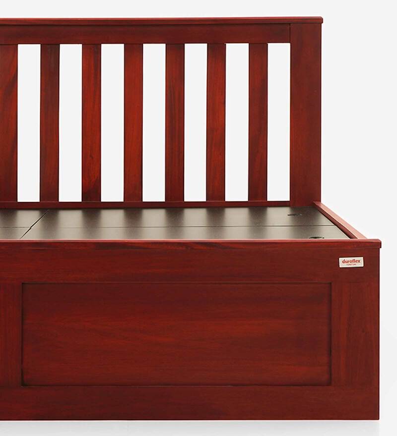 Buy Mellow Solid Wood Queen Size Bed in Natural Finish with Box Storage