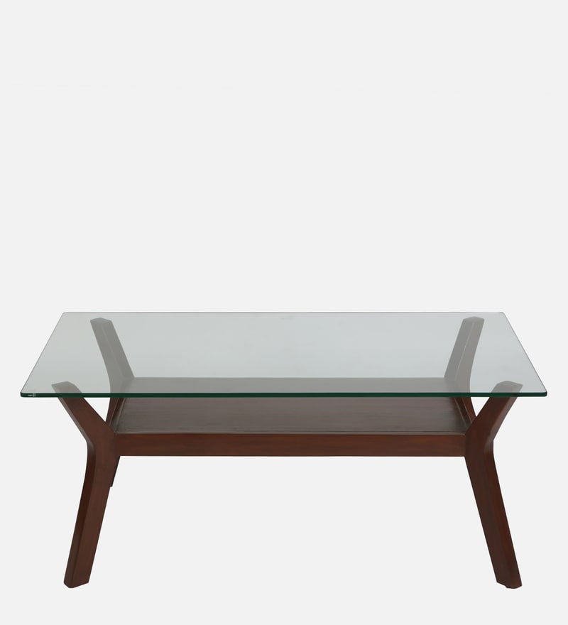 Buy Mesa Glass Top Coffee Table In Natural Teak Wood Finish By Crafted ...