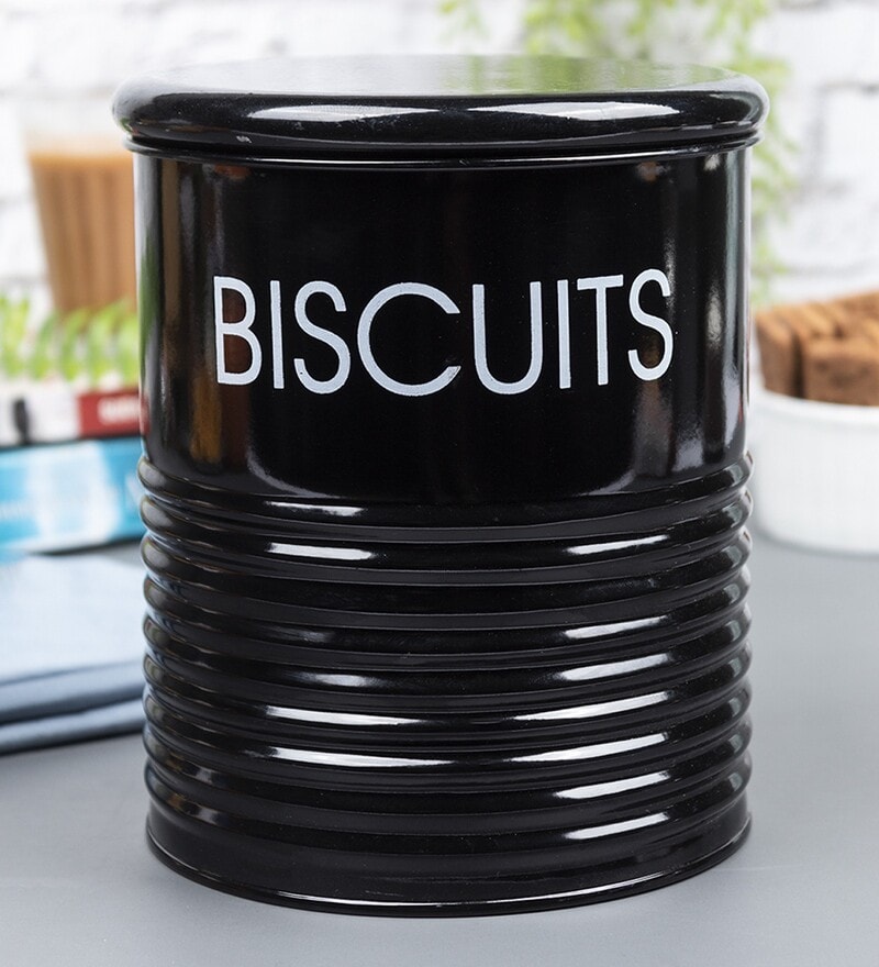 Buy Metal Black Biscuits Jar With Lid 1700Ml By Market 99 Online Jars