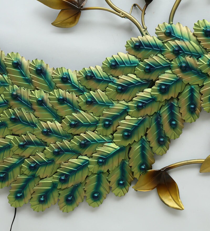 Buy Iron Peocock Wall Art With LED In Blue By Malik Design Online