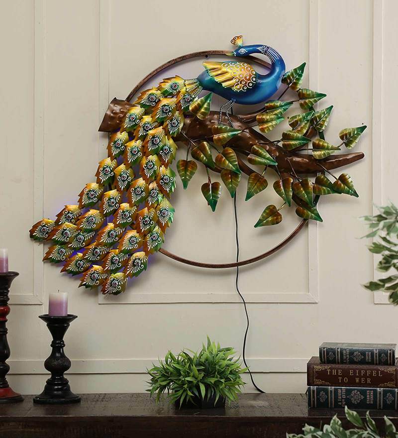 Buy Iron Peocock Wall Art With Led In Blue By Malik Design Online Wildlife Metal Art Metal 7200