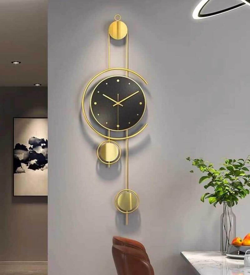 Buy Metal Sleek Wall Clock in Gold Color Online Novelty Wall Clocks Wall Clocks Home Decor