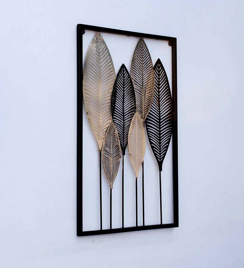 Buy Iron Leaf Panel Wall Art In Black By Craftter Online Floral Metal