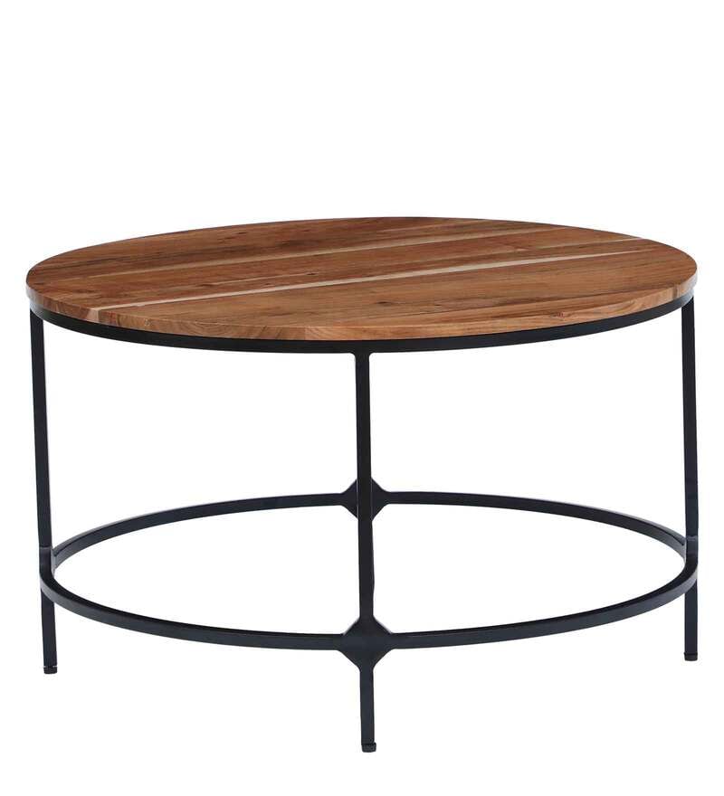 Buy Metalico Round Coffee Table In Natural & Black Finish By Bohemiana ...