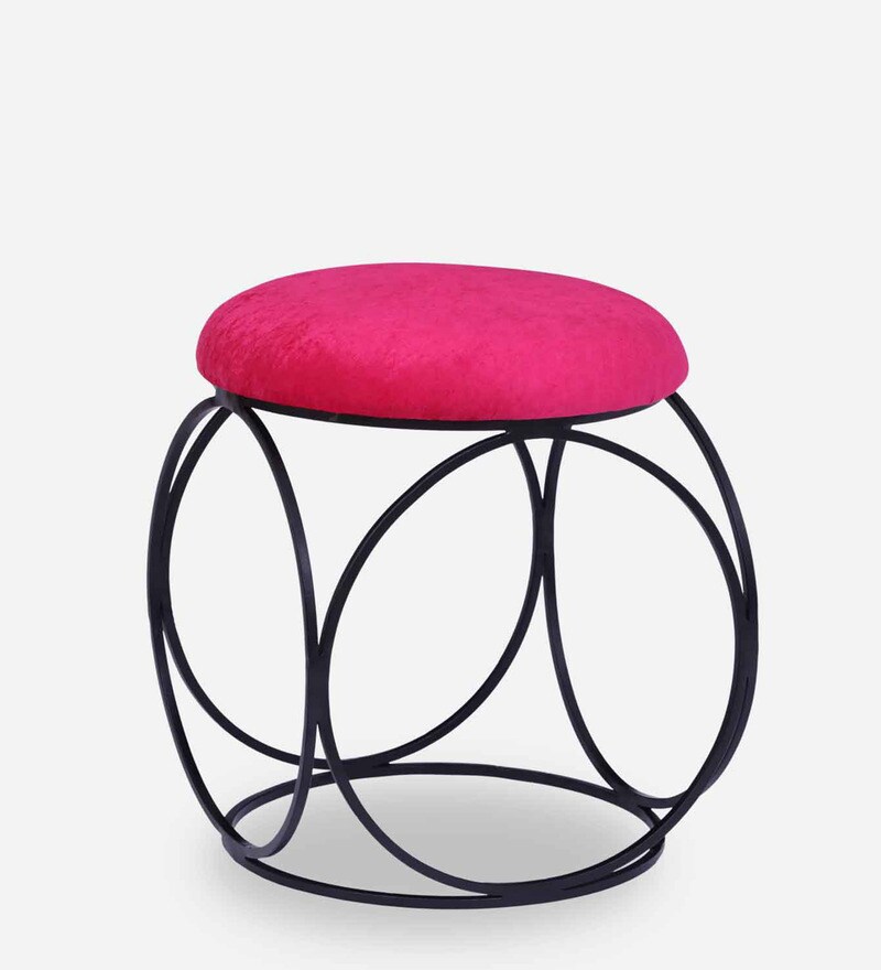 Buy Metalico Round Low Seating Stool with Fuchsia Upholstery By