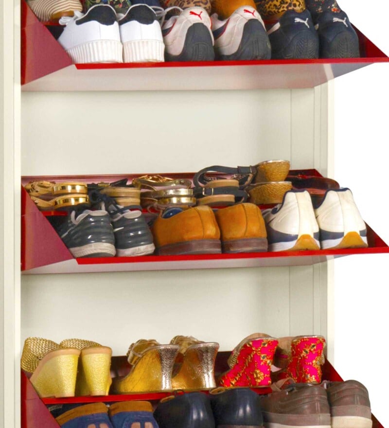 Buy Metallic Metal Tilt Out Shoe Rack In Ivory Brick Red Finish By Delite Kom Online Tilt Out