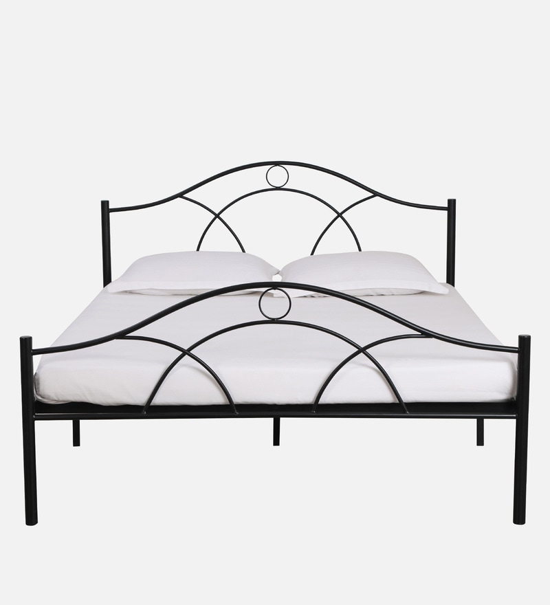 Buy Metallika Metal Queen Size Bed in Black Finish by FurnitureKraft