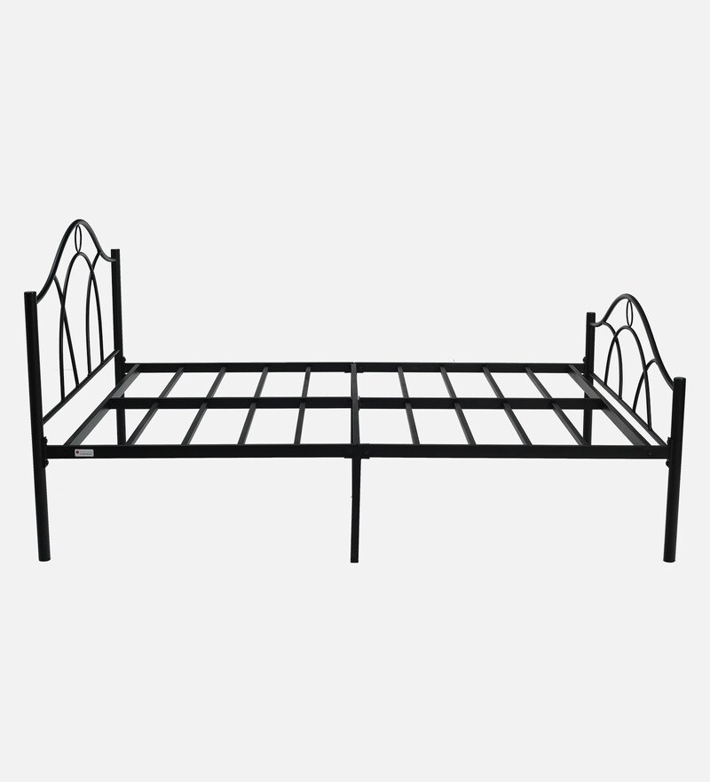 Buy Metallika Metal Queen Size Bed in Black Finish by FurnitureKraft