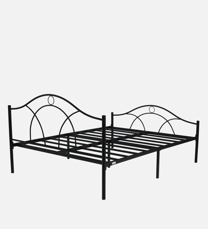 Buy Metallika Metal Queen Size Bed in Black Finish by FurnitureKraft