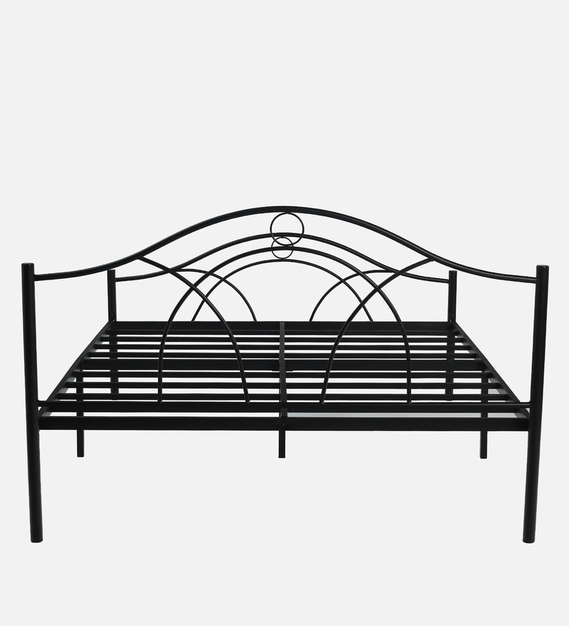 Buy Metallika Metal Queen Size Bed in Black Finish by FurnitureKraft