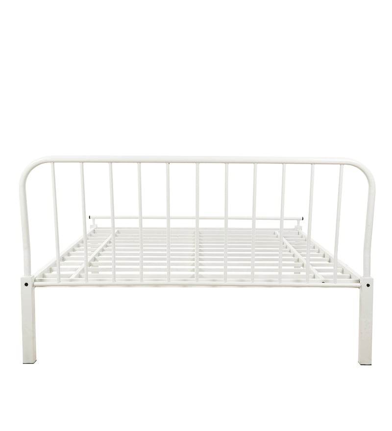 Buy Metallika Metal King Size Bed in White Finish by FurnitureKraft
