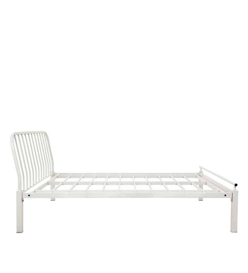 Buy Metallika Metal King Size Bed in White Finish by FurnitureKraft