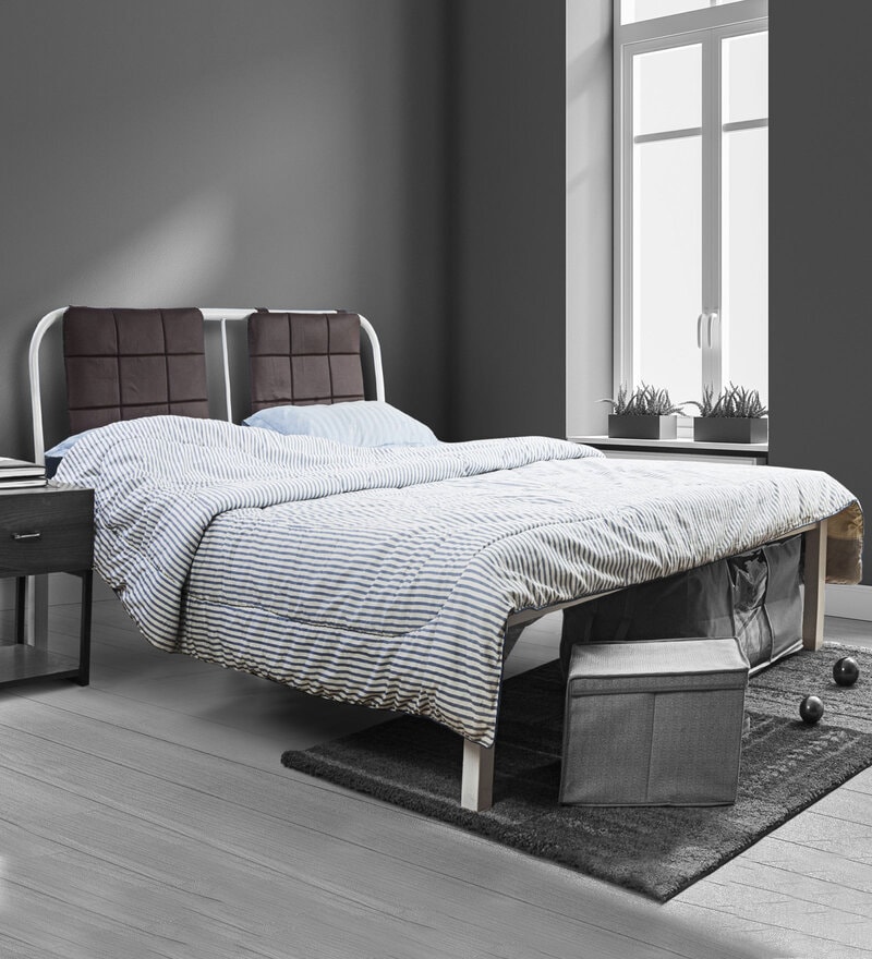 Buy Metallika Metal King Size Bed in White Finish by FurnitureKraft