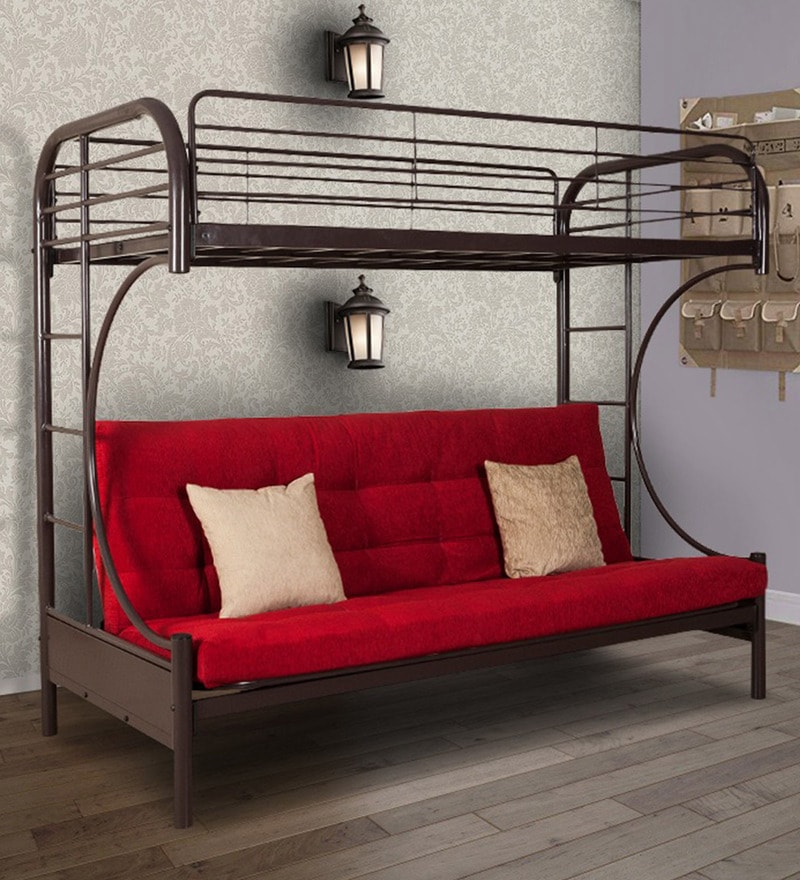 Buy Metallika Metal Bunk Bed in Brown & Red Colour by FurnitureKraft Online Bunk Beds Bunk