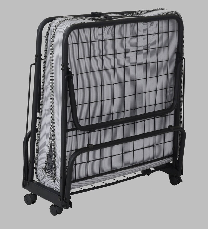 Buy Metallika Metal Folding Bed in Black Colour with Mattress by FurnitureKraft Online Folding