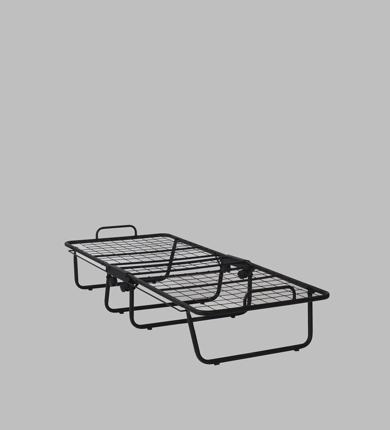 Buy Metallika Metal Folding Bed in Black Colour with Mattress by FurnitureKraft Online Folding