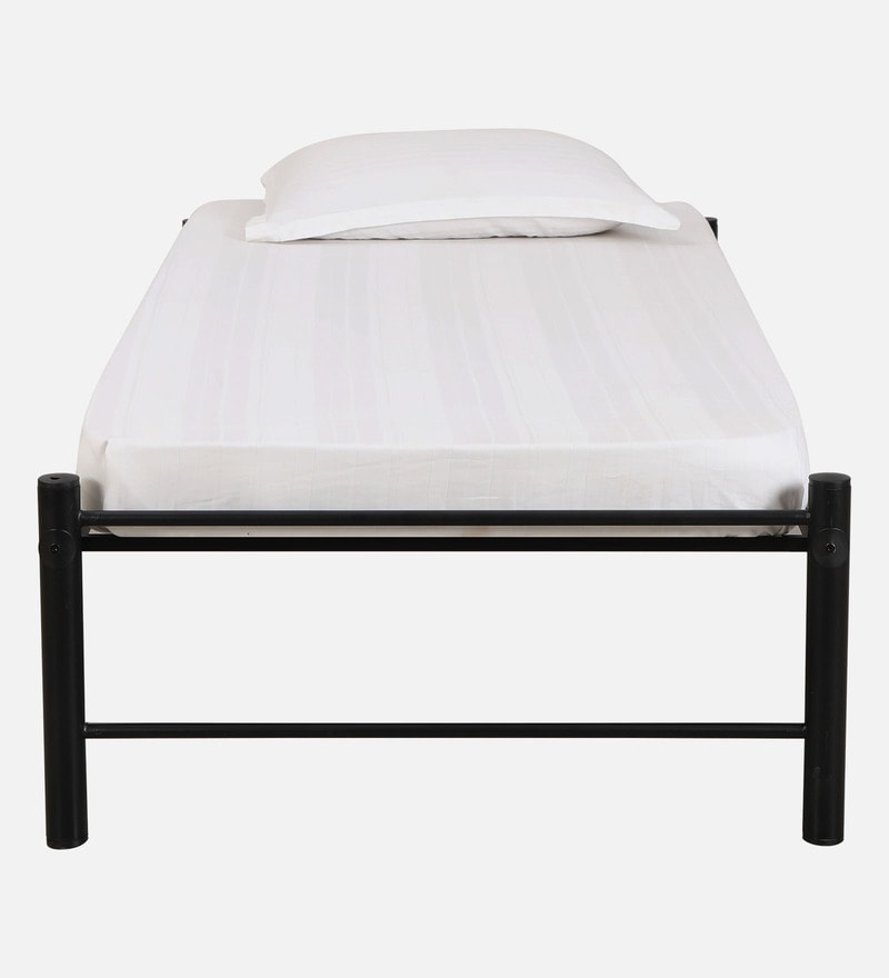 Buy Metallika Simple Metal Single Bed in Black Finish by FurnitureKraft