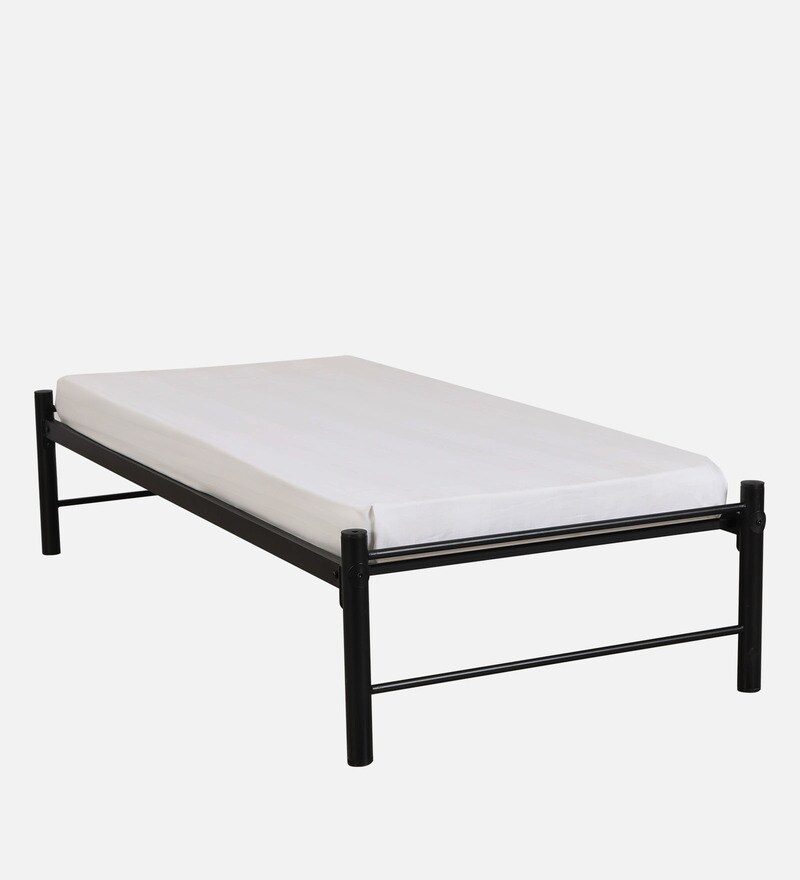 Buy Metallika Simple Metal Single Bed in Black Finish by FurnitureKraft