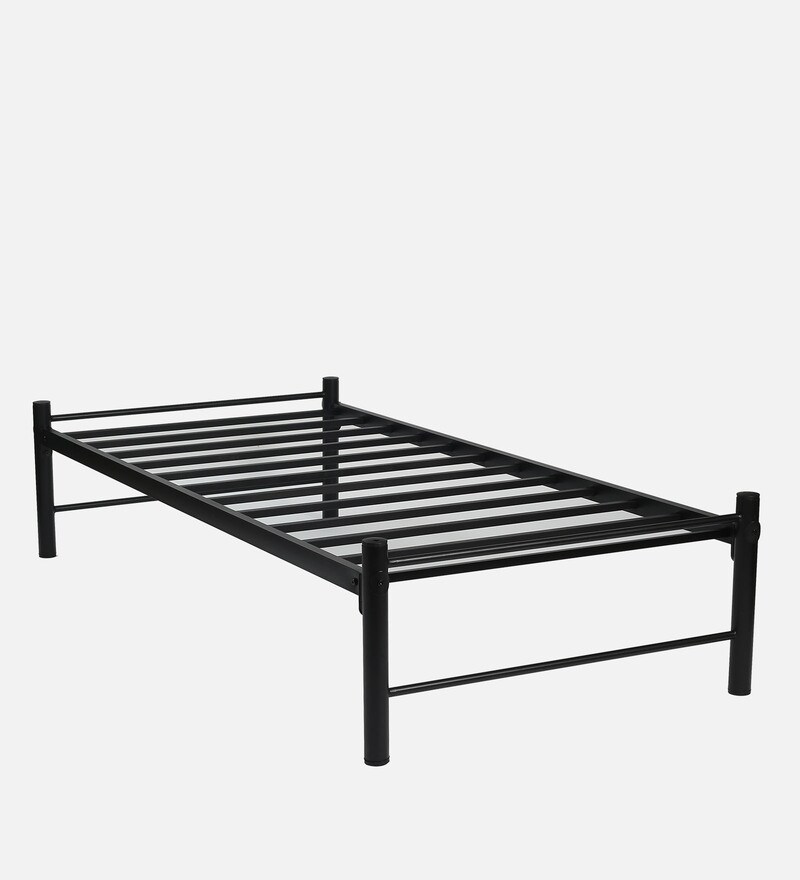 Buy Metallika Simple Metal Single Bed in Black Finish by FurnitureKraft