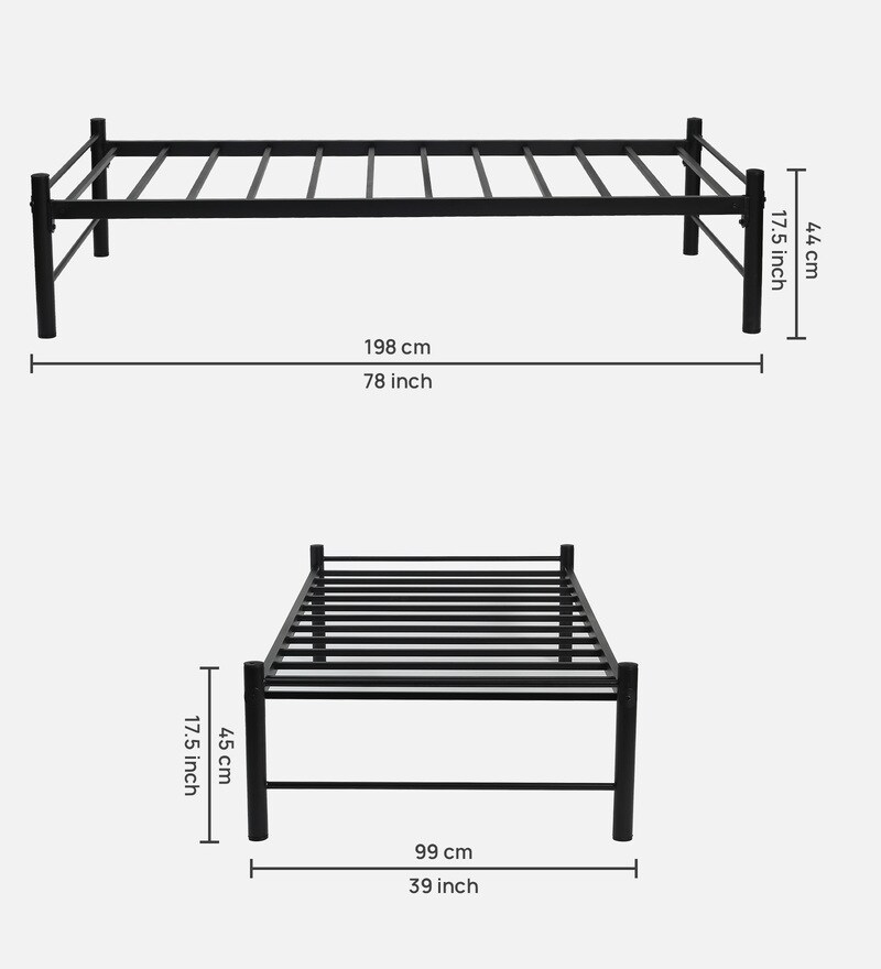 Buy Metallika Simple Metal Single Bed in Black Finish by FurnitureKraft Online Contemporary