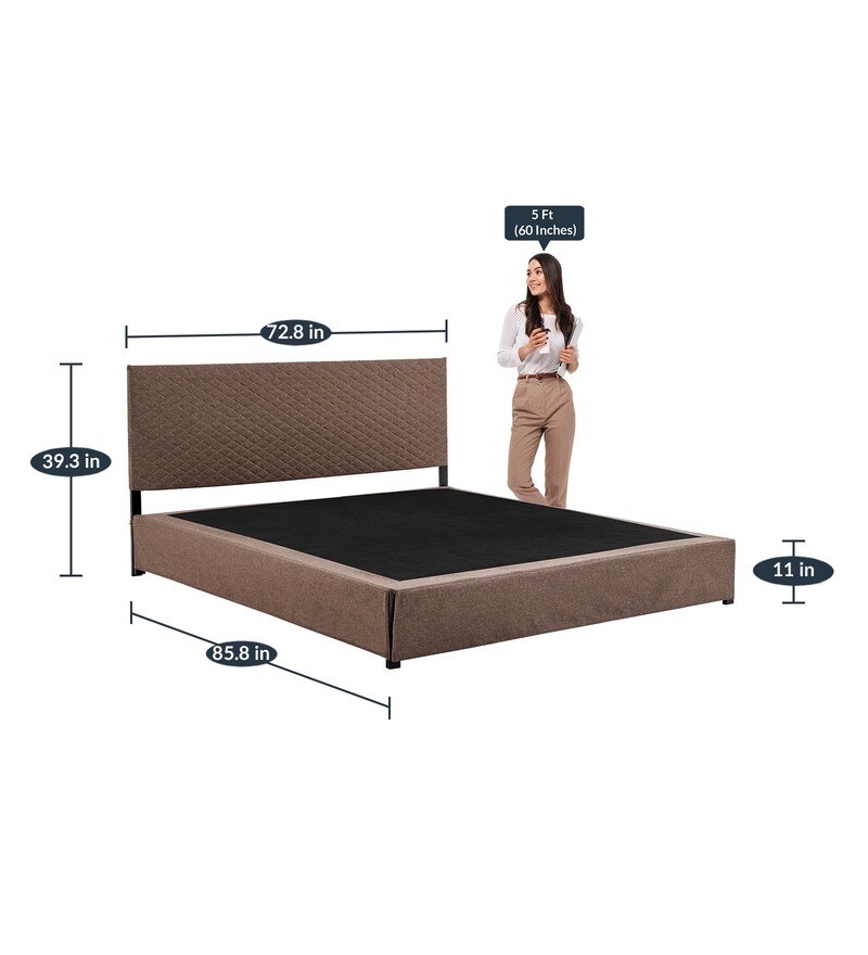 Buy Metro Fabric Upholstered King Size Bed in Brown Colour Online
