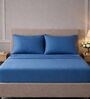 Med Blue 400TC  Solid Embroidery Superking Bedsheet with 2 Pillow Covers