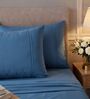 Med Blue 400TC  Solid Embroidery Superking Bedsheet with 2 Pillow Covers