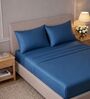 Med Blue 400TC  Solid Embroidery Superking Bedsheet with 2 Pillow Covers
