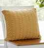 Medium Beige Melange & Natural 100% Combed Cotton Leaf 18X18 Inches Knitted Cushion Cover With Filler