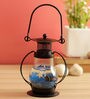 Medium Blue Ocean Candle Lantern Jelly Transparent with Iron Leaves