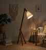Melman Wooden Floor Lamp with Jute Shade & Brown Base