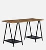 Melvin Solid Wood Writing Table In Black & Scratch Resistant Natural Finish