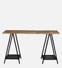 Melvin Solid Wood Writing Table In Black & Scratch Resistant Natural Finish