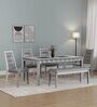 Merlin Solid Wood 6 Seater Dining Set In Metallic Silver Finish With Bench