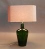 Merlot Green Light Beige Fabric Shade Table Lamp with Olive Green Base