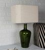Merlot Green Light Beige Fabric Shade Table Lamp with Olive Green Base